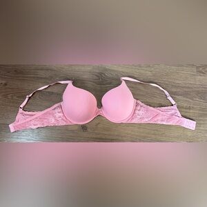 Victoria's Secret Women's Smooth Pink Push Up Bra With Lace Wings Size 34D